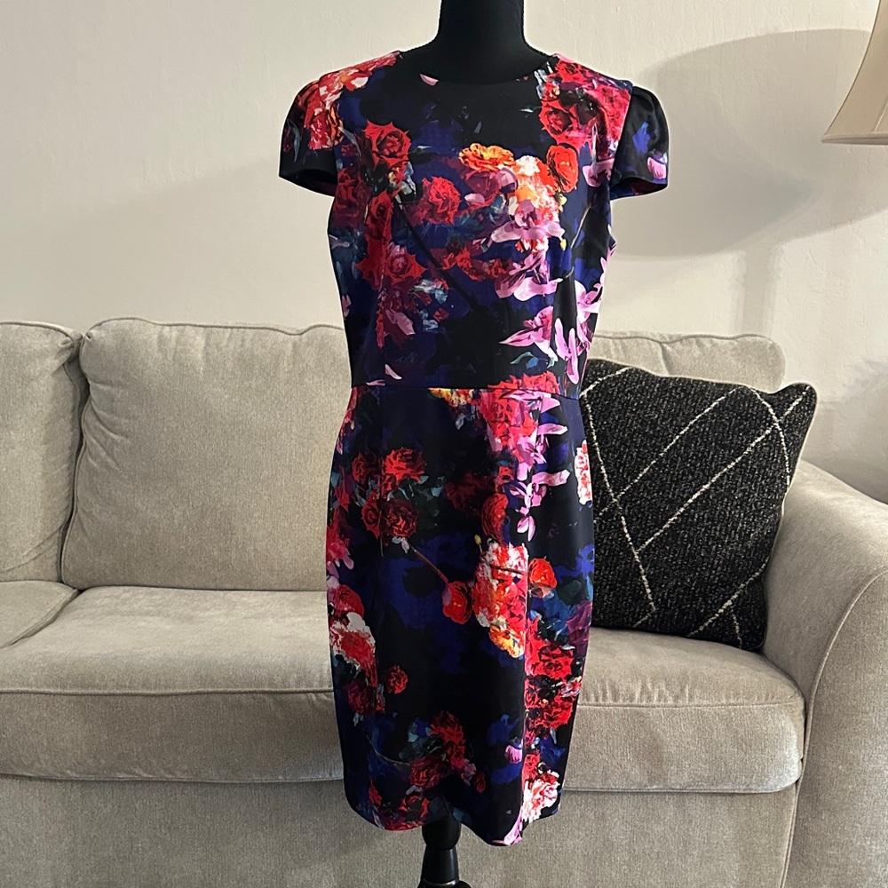 Betsey Johnson Black Dress with Red and Purple Floral Print
